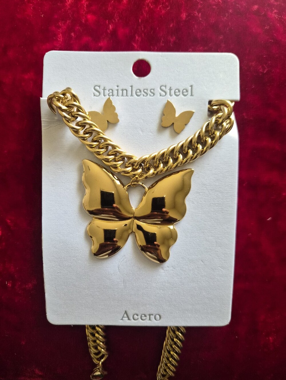 Gold Butterfly Necklace and Earring Set